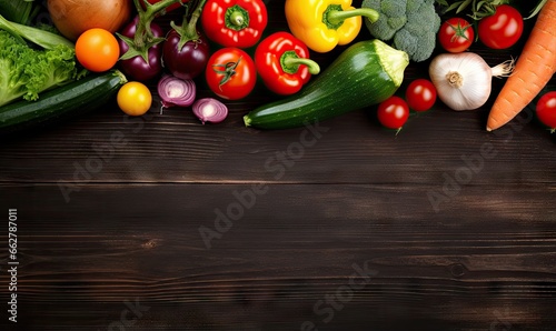 Vegetables on old wood table background.