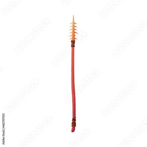 Spear as Ancient Tool with Wooden Shaft and Pointed Head Vector Illustration