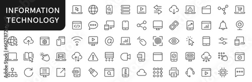 Information technology icons. information technology, network, connect, data, web, device, internet, process line icon. Vector