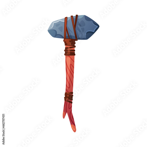 Hammer as Ancient Tool with Wooden Shaft and Stone Head Vector Illustration