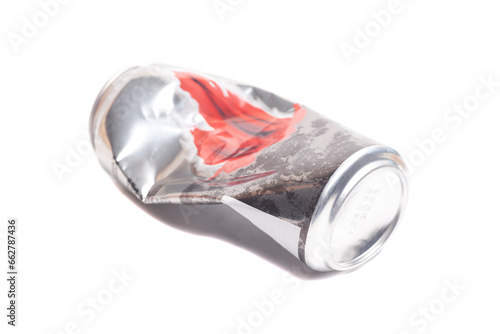 Empty crumpled can from energy drink or beer