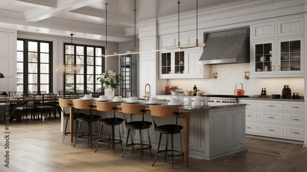 A transitional kitchen with a mix of classic and modern elements