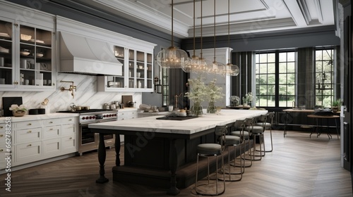 A transitional-style kitchen with a mix of modern and classic elements