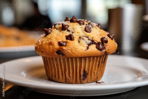 Chocolate chip muffins on plate