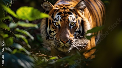 Portrait of Sumatran tiger in a jungle (Panthera tigris sumatrae) © Lubos Chlubny