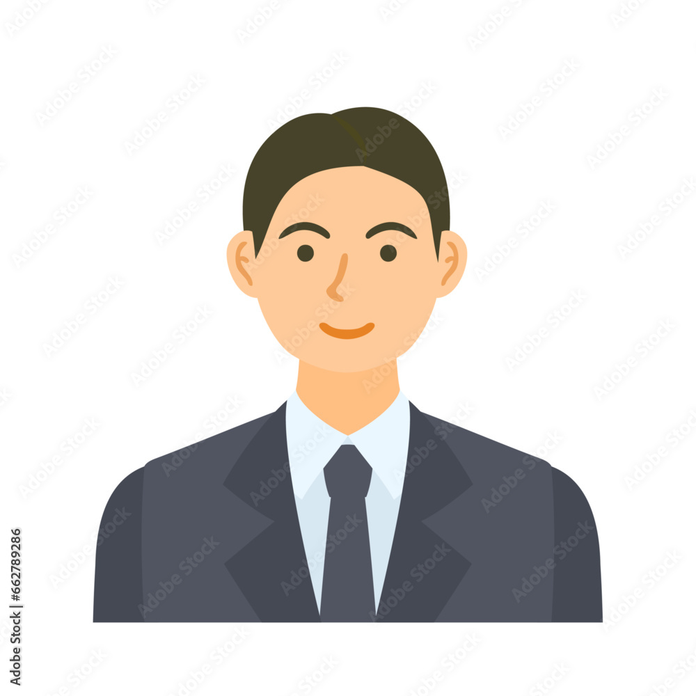 微笑む男性会社員。フラットなベクターイラスト。 A smiling male office worker. Flat designed vector illustration.	