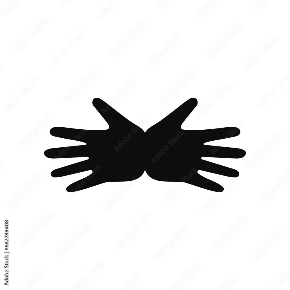 Two empty open hand palm together. Vector black silhouette. Two empty open hand palm together. Vector black silhouette.