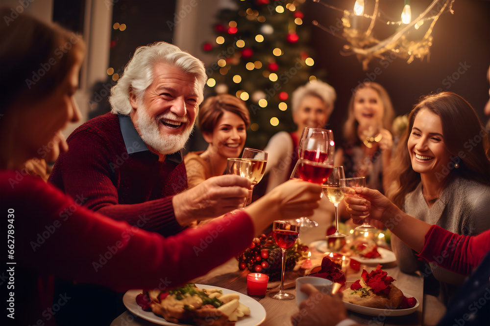 warm and cozy scene of family enjoying a meal together, Christmas party conversation and enjoying their time together warm and cozy scene of family enjoying a meal together, Christmas party conversation and enjoying their time together