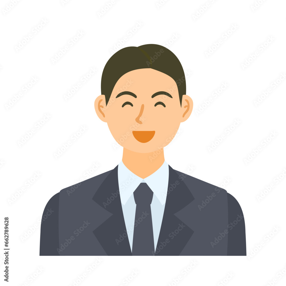 笑う男性会社員。フラットなベクターイラスト。 A laughing male office worker. Flat designed vector illustration. 笑う男性会社員。フラットなベクターイラスト。 A laughing male office worker. Flat designed vector illustration.