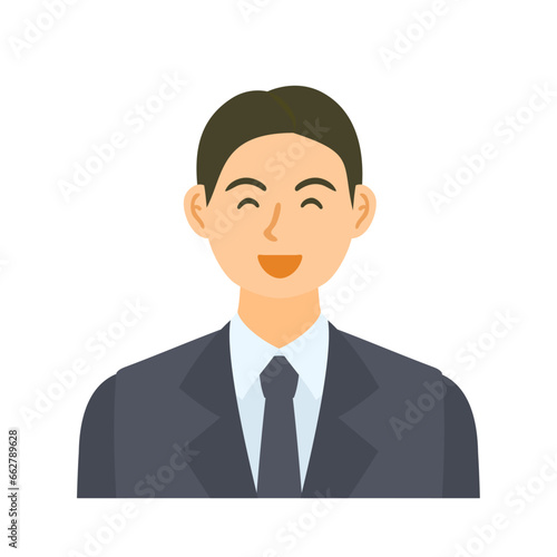 笑う男性会社員。フラットなベクターイラスト。 A laughing male office worker. Flat designed vector illustration.