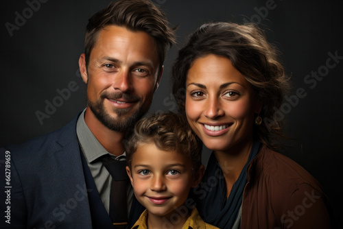 Happy family studio portrait on dark background © darkhairedblond