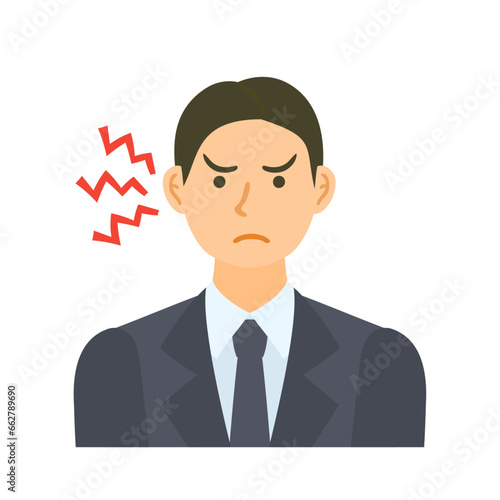 怒る男性会社員。フラットなベクターイラスト。 An angry male office worker. Flat designed vector illustration. © nagamushi studio