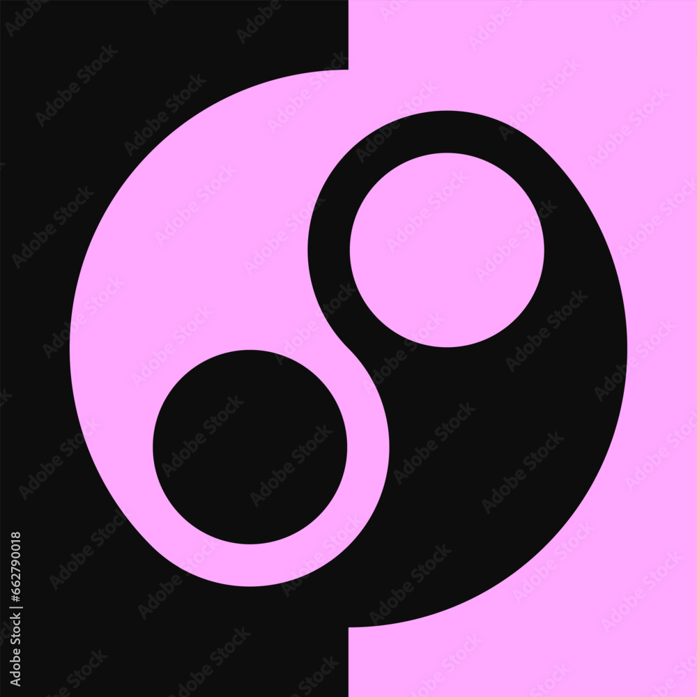 Pink and black background with big yin yang symbol. Editable vector template. Pink and black background with big yin yang symbol. Editable vector template.