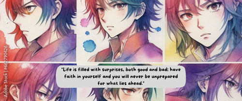 Journey to Empowerment: Anime-Inspired Watercolor Design with Motivational Quote © Aiden