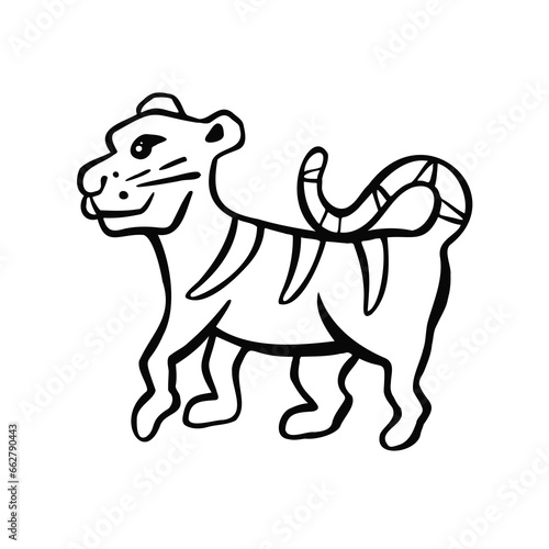 Line sketch, outline tiger, symbol, vector 