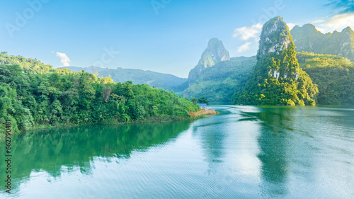 Photography Lake in the mountains Pa Khom Bay in Than Uyen district, Lai Chau provide, Viet Nam