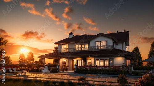 Sunset Glow Photograph the home during the golden hour, just before sunset. Capture the warm,  © juni studio