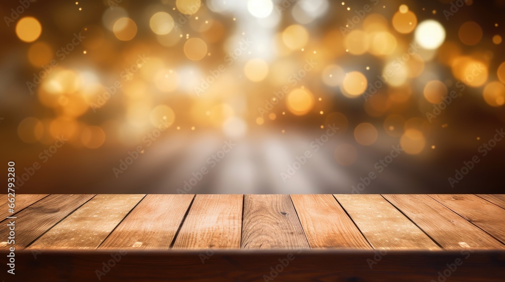 The empty wooden table top with blur background The empty wooden table top with blur background