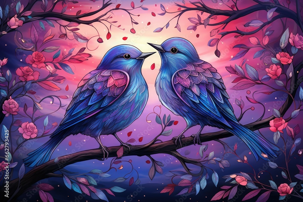 Enchanted songbirds, their melodies capable of healing and soothing troubled hearts - Generative AI - obrazy, fototapety, plakaty 