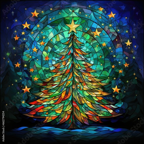 Christmas tree in stained glass style