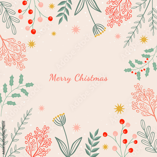 Merry Christmas and Happy New Year greeting card. Vector illustration.