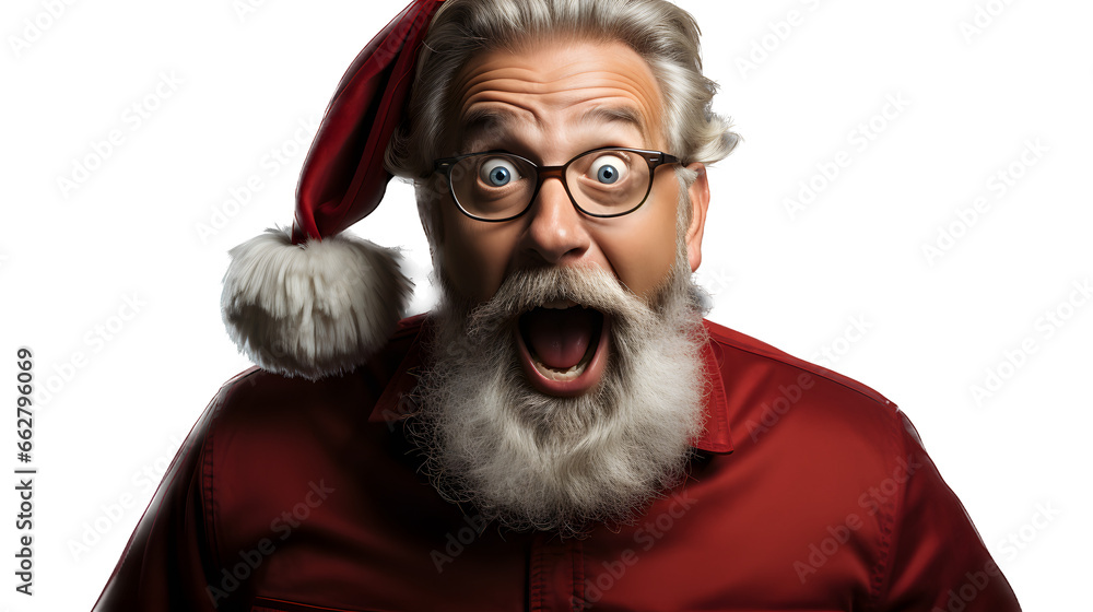 Shocked Santa Claus with Space for Copy isolated on white transparent background, png Shocked Santa Claus with Space for Copy isolated on white transparent background, png