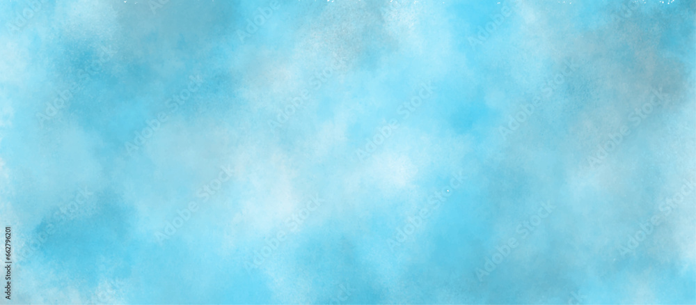 winter seasonal cloudy blue sky background, Sky clouds with brush painted blue watercolor texture, small and large clouds alternating and moving slowly on cloudy winter morning blue sky.