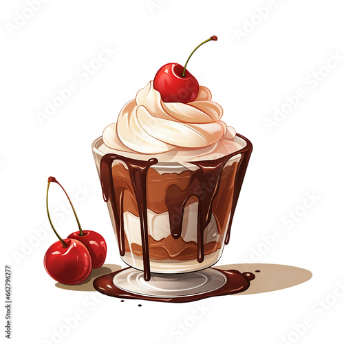 Chocolate Sundae Watercolor Illustration, Delicious Ice Cream Art