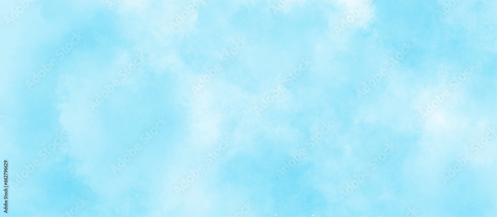 modern and fresh watercolor clouds sky background, Sky clouds with brush painted blue watercolor texture, small and large clouds alternating and moving slowly on cloudy winter morning blue sky.