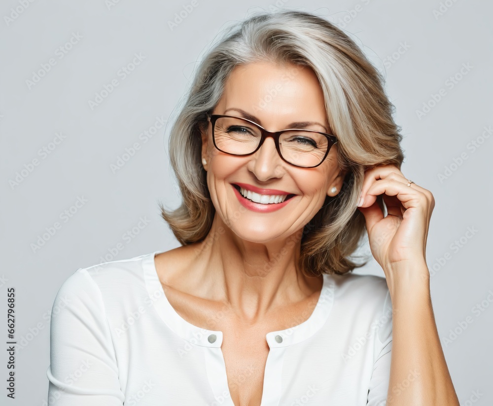 Portrait smiling middle age woman in glasses