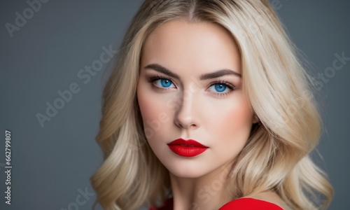Serious woman with red lips