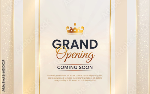 Grand opening luxury invitation design template with glitter light effects, golden elements and 3d editable text effect