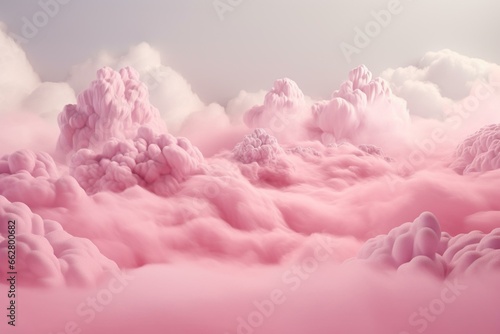 Abstract glamour landscape featuring pink cotton candy clouds. Generative AI photo