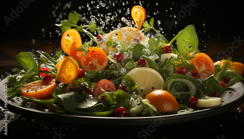 Freshness on a plate  tomato, salad, gourmet, healthy eating, vegetarian generated by AI