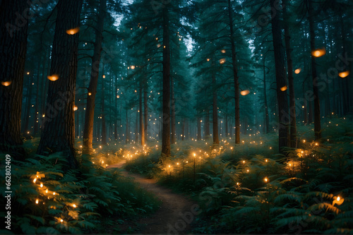 A dreamy forest with glowing fireflies © Jonah