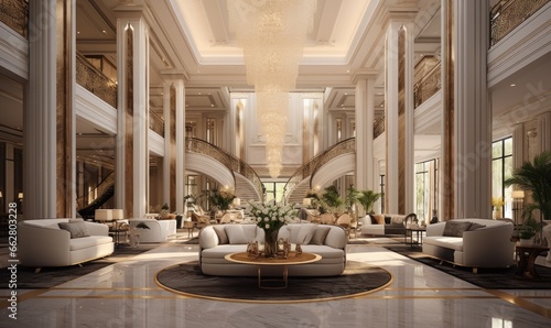 Guests are welcomed into the hotel s lavish lobby  embodying luxury and grace.