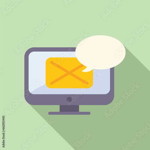 Monitor message icon flat vector. Mobile internet. Web contact