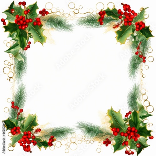 Merry Christmas or season greetings frame border with white copy space for card or banner. Generative AI