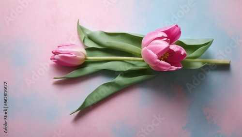 bouquet of tulips on a colourful table
