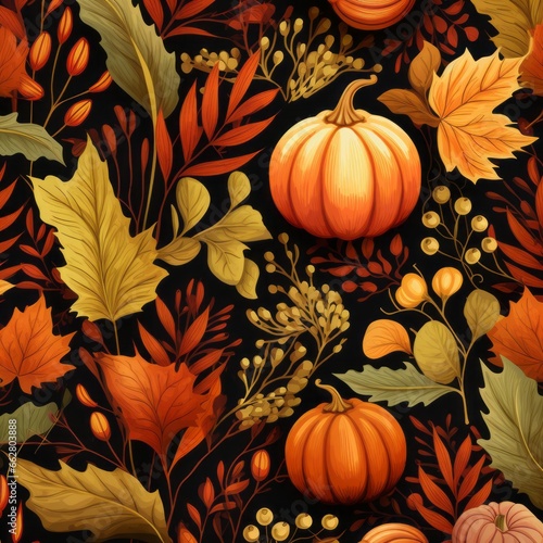 Fall-Inspired Seamless Pattern with Autumn Elements