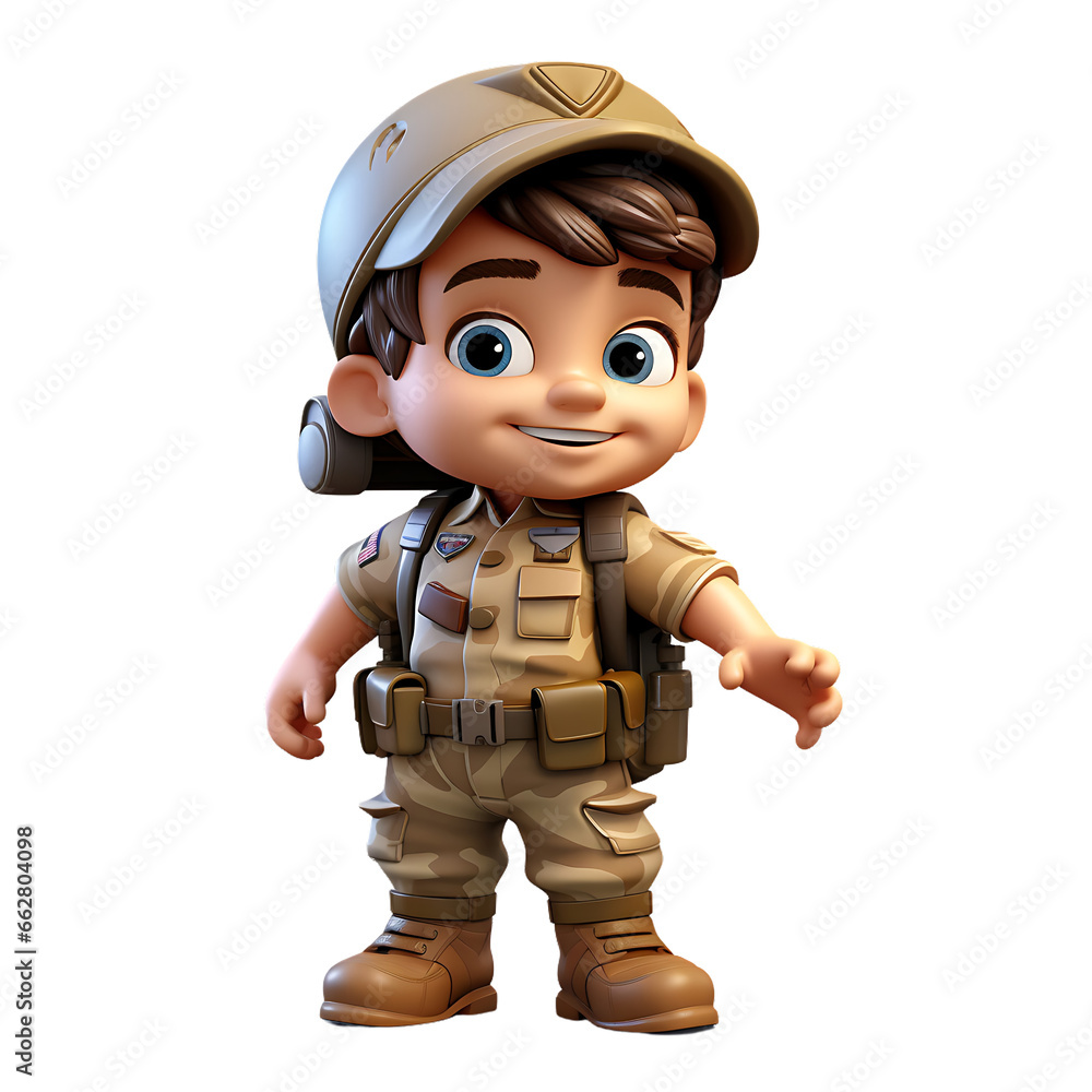 3d cute kid army mascot character 3d cute kid army mascot character