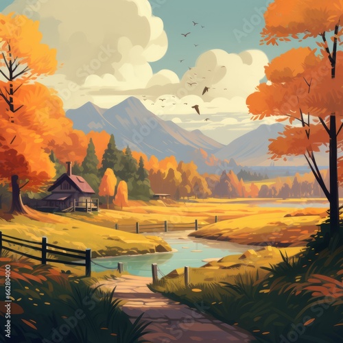 Serene Autumn Foliage Illustration for Wallpapers
