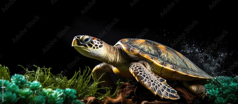 Green turtle submerged in the environment With copyspace for text Green turtle submerged in the environment With copyspace for text