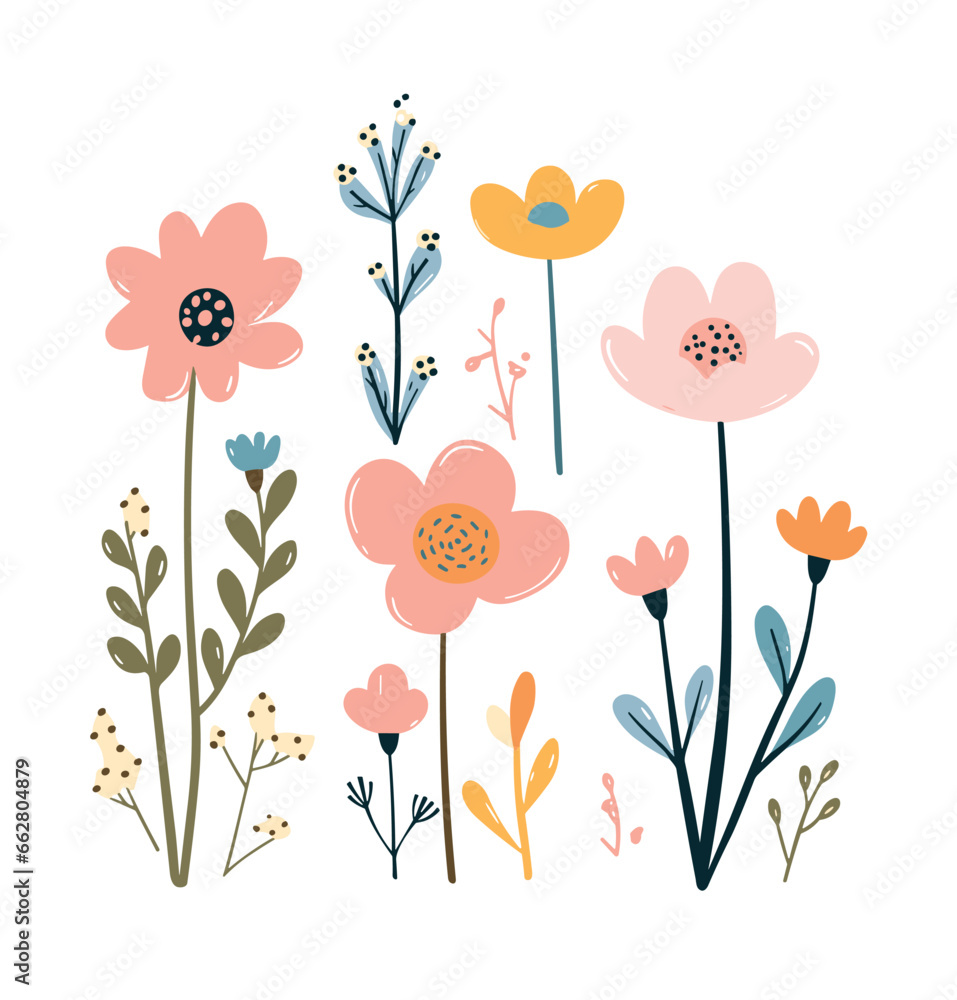 Beautiful flowers collection - floral vector illustration set for wall art, design, logo