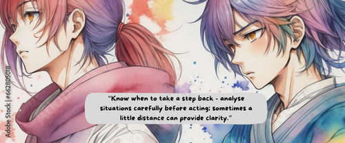Journey to Empowerment: Anime-Inspired Watercolor Design with Motivational Quote