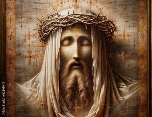 Sepia Shades of Redemption: The Veiled Thorn-Crowned Head of the Risen Christ