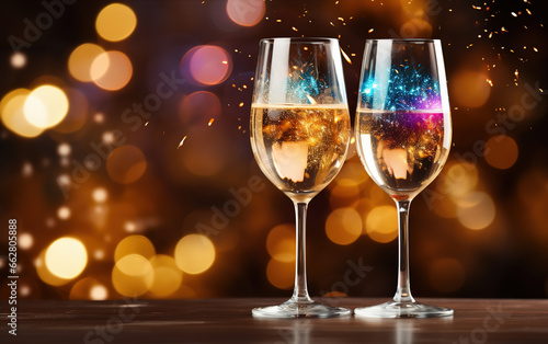 Wine glasses at New Year's holiday party,created with Generative AI tecnology.