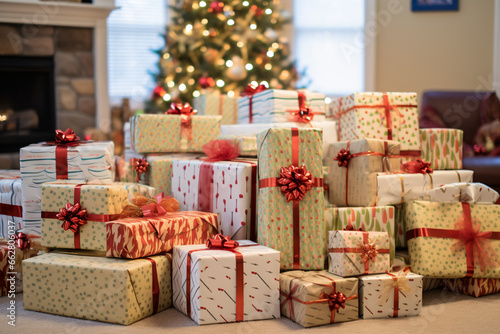 Wrapped Gifts Unveiled on Christmas Morning, Capturing the Anticipation and Joy of Holiday Surprises