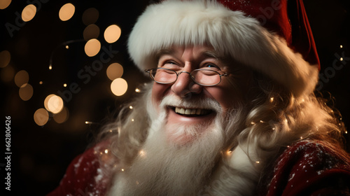 Santa Claus in Iconic Red Attire, His Warm Eyes and Smile Echoing the Kind Spirit of Christmas Eve