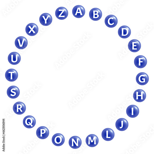 Rosco azul de letras RECORTABLE en PNG transparente sin fondo para jugar a adivinar palabras con definiciones, habla inglesa